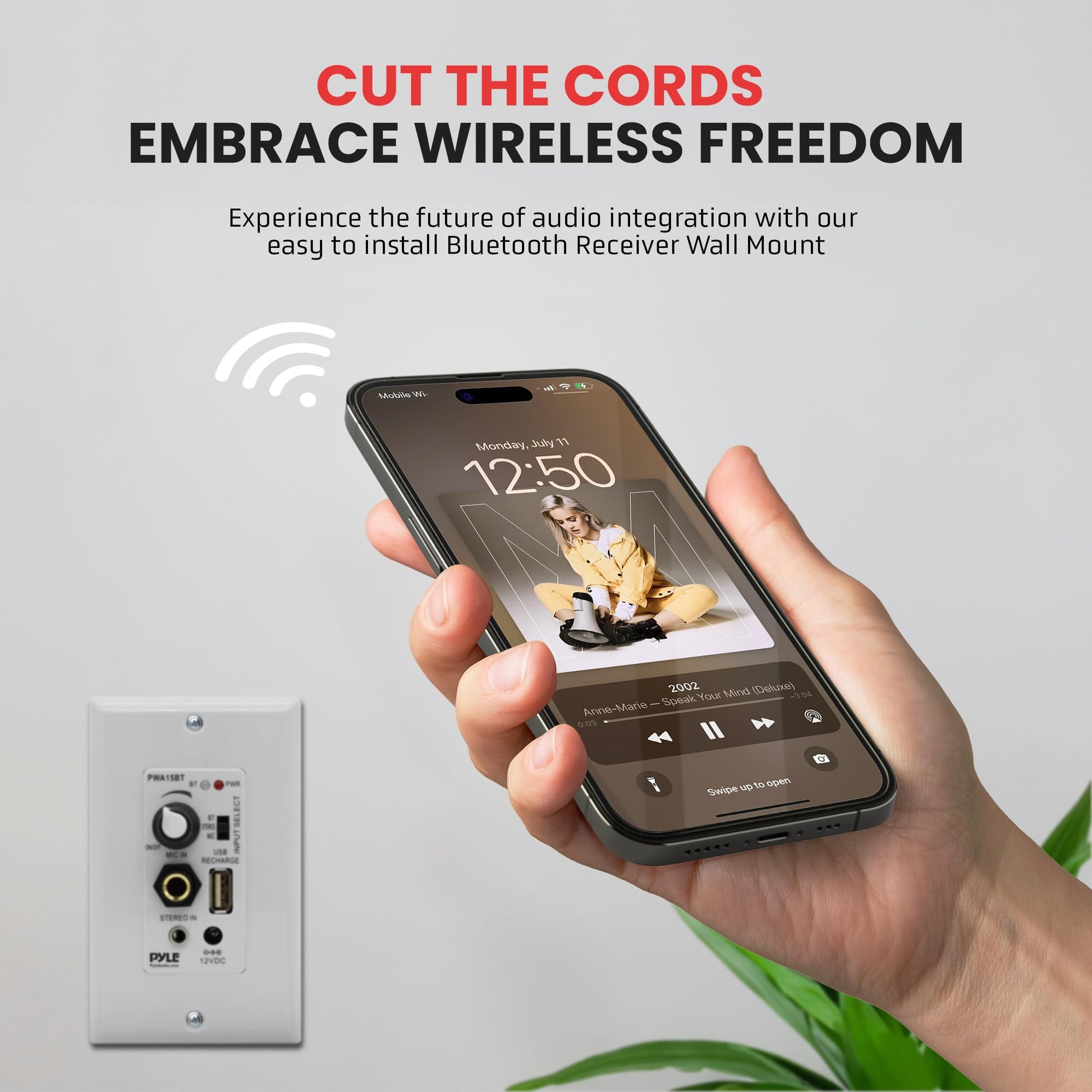 Buy now Pyle Bluetooth Receiver Wall Mount - in-Wall Audio Control with Built-in Amplifier | USB, Microphone, Aux (3.5mm) Input | Terminal Block | Connect 2 Speakers | 100 Watt - PWA15BT.5 at indiglob india