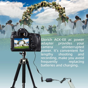 GLORICH ACK-E8 AC Power Adapter DR-E8 DC Coupler LP-E8 Dummy Battery Power Supply Kit for Cameras Canon EOS Rebel T5i T4i T3i T2i 700D 650D 600D 550D Kiss X7i X6i X5 X4