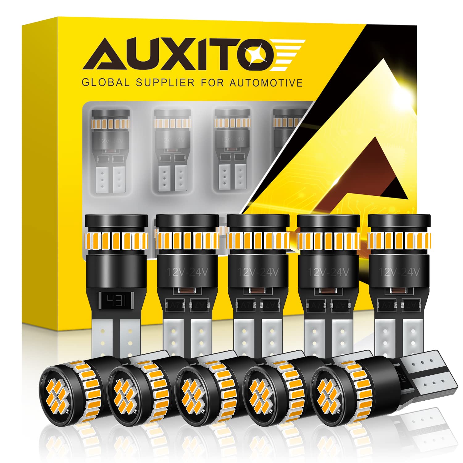 Buy now AUXITO 194 LED Light Bulb 6000K White 168 2825 W5W T10 Wedge 24-SMD 3014 Chipsets LED Replacement Light Kit Error Free for Car Interior Dome Map Door License Marker Lights, Pack of 10 at indiglob india