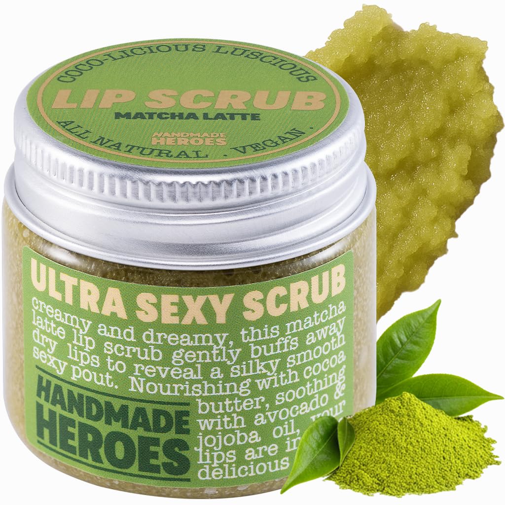 Buy now Handmade Heroes 100% Natural Lip Scrub, Vegan Conditioning Coconut Exfoliator - Gentle Exfoliant, Sugar Polish and Scrubber for Chapped Dry Lips, 1oz (Coconut Sorbet) 02 - Matcha Latte at indiglob india