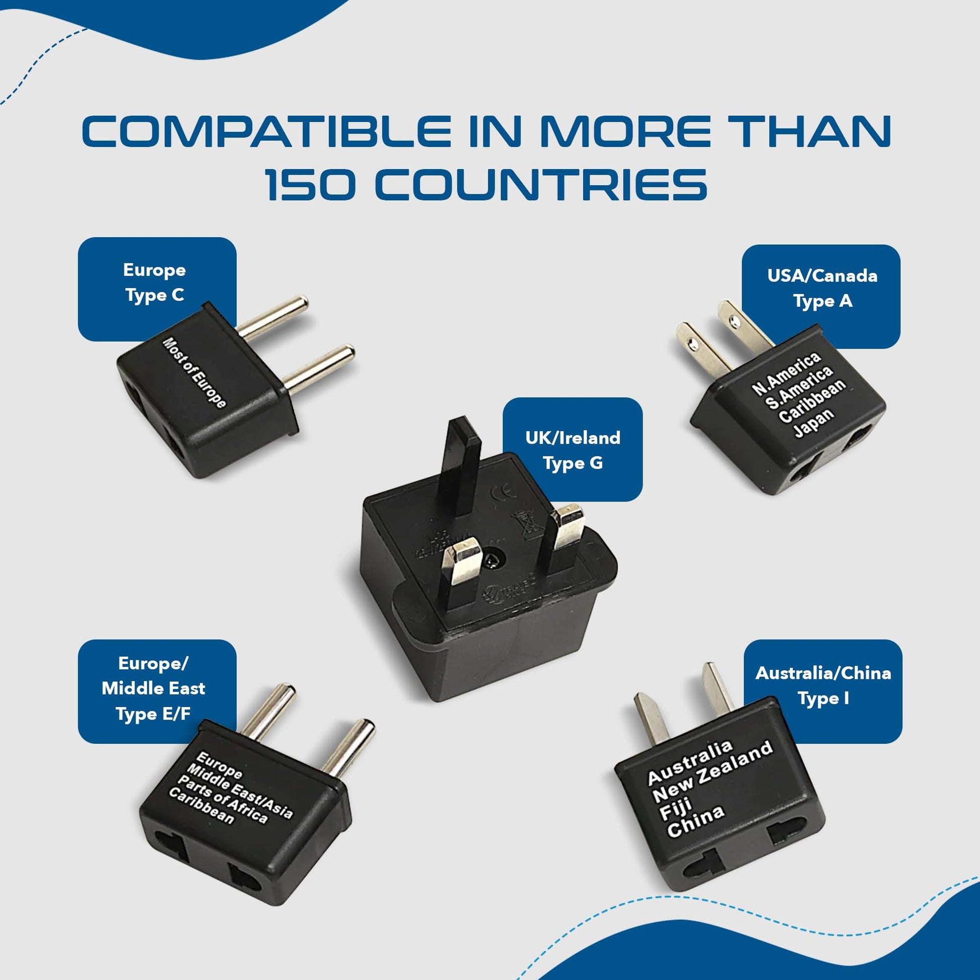Buy now Ceptics International Worldwide Travel Plug Adapter 5 Piece Set, Great for Cell Phones, Battery Chargers, Laptops to Work in Most Countries at indiglob india