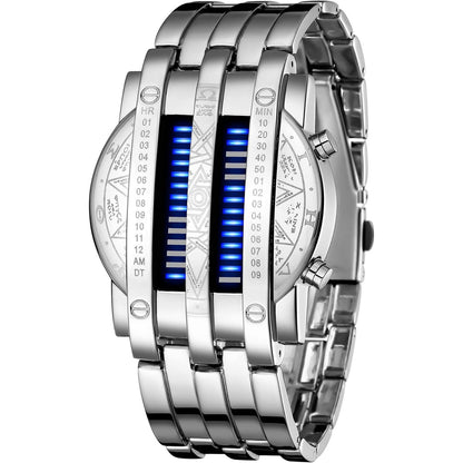 Binary Matrix Blue LED Digital Watch Mens Classic Creative Fashion Black Plated Wrist Watches