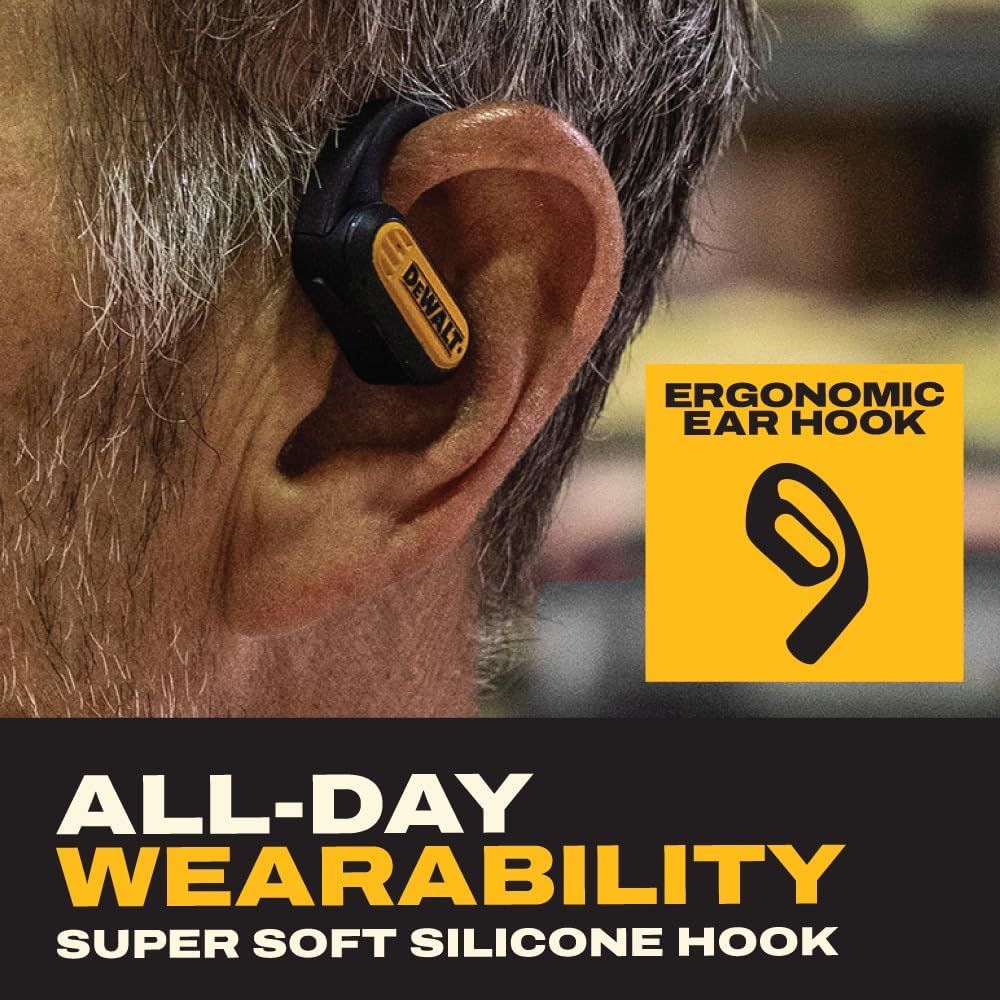 Buy now DEWALT Heavy Duty Open Ear Headphones, Bluetooth 5.3 Wireless Earbuds IP55, 44Hrs Runtime, Jobsite Premium Sound True Wireless Air Conduction Open Ear Earbuds with Earhooks for Worksites and Workouts at indiglob india