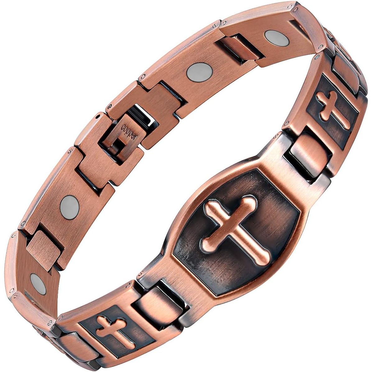 Jecanori Pure Copper Bracelet for Men, Ultra Strength Magnetic Cross Bracelets for Men, Mens Copper Cross Bracelet, Jewelry Gift with Sizing Tool