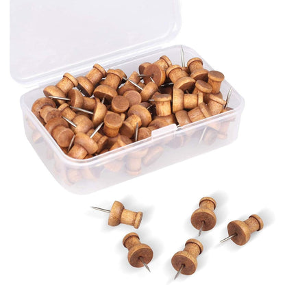 120 Pcs Wood Push Pins, Walnut, Standard, Wooden Thumb Tacks Decorative for Cork Boards Map Photos Calendar and Home Office Craft Projects with Box