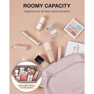 BAGSMART Travel Makeup Bag, Cosmetic Bag Make Up Organizer Case,Large Wide-open Pouch for Women Purse for Toiletries Accessories Brushes
