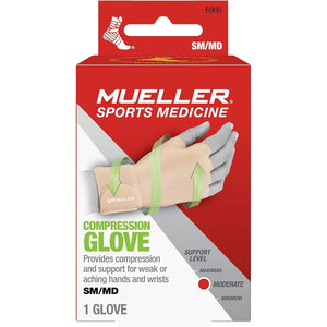 MUELLER Sports Medicine Compression Glove for Men and Women, Hand & Wrist Pain Relief Support, Ideal for Carpal Tunnel, Arthritis, Fits Right or Left, Beige