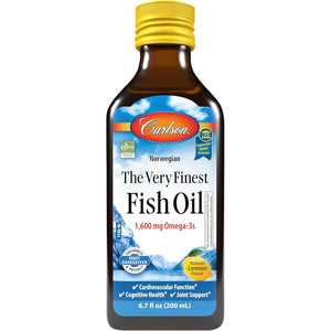 Carlson - The Very Finest Fish Oil, 1600 mg Omega-3s, Liquid Fish Oil Supplement, Norwegian Fish Oil, Wild-Caught, Sustainably Sourced Fish Oil Liquid, Lemon, 200ml, 6.7 Fl Oz