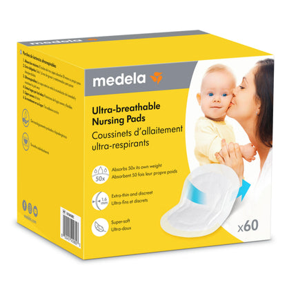 Buy now Medela Ultra-Breathable Nursing Pads, Highly Absorbent, Super Soft, Discreet Design for Comfortable Wear, Pack of 60 at indiglob india