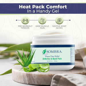 Sombra Warm Pain Relief Gel, Warm Relief for Arthritis and Chronic Pain Pre-Workout Muscle Rub Vegan Formula Free of Artificial Fragrances, Dyes, NSAIDs, Wax, Petroleum, Alcohol - 8oz Jar