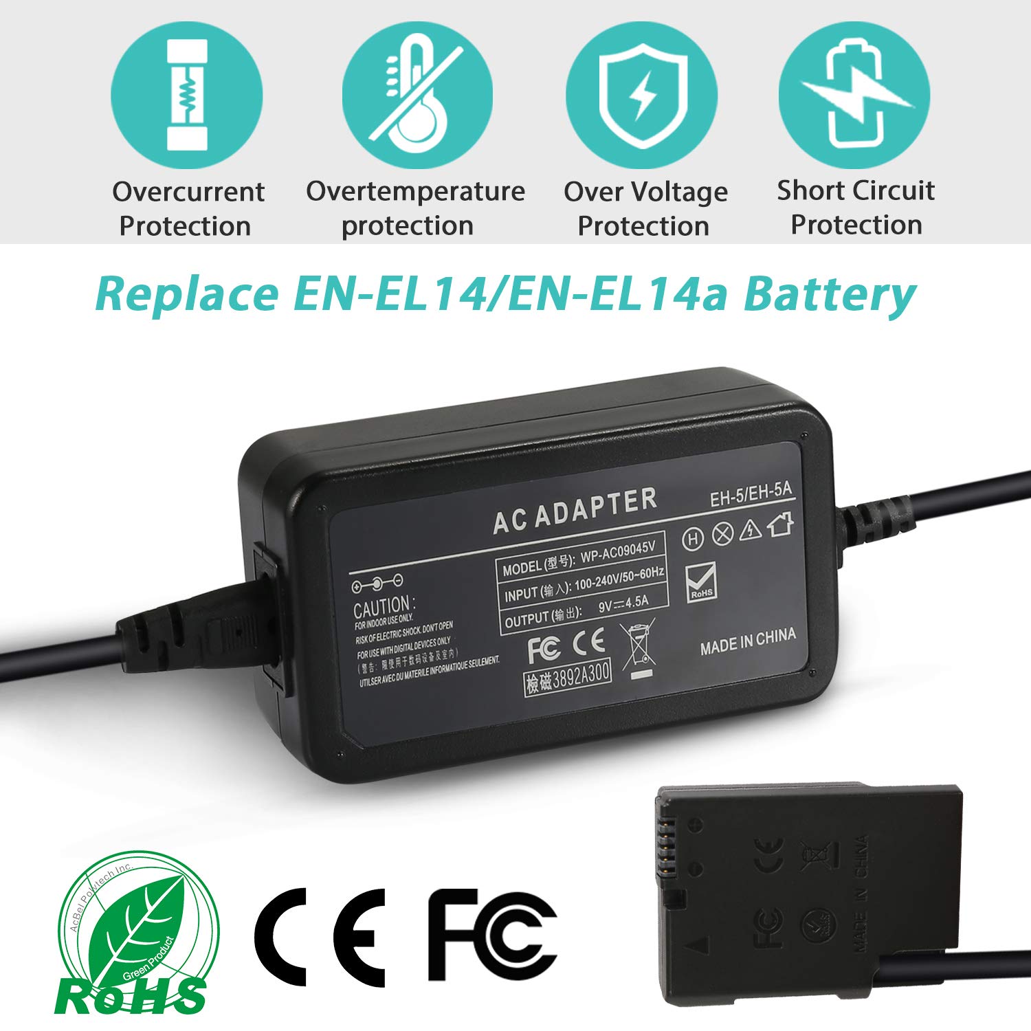 Buy now EP-5A Plus EH-5 Camera AC Power Adapter Replacement for EN-EL14 / EN-EL14A Battery for Nikon D3100 D3200 D3300 D3400 D5100 D5200 D5300 D5500 Coolpix P7000 P7100 P7700 P7800 Cameras at indiglob india
