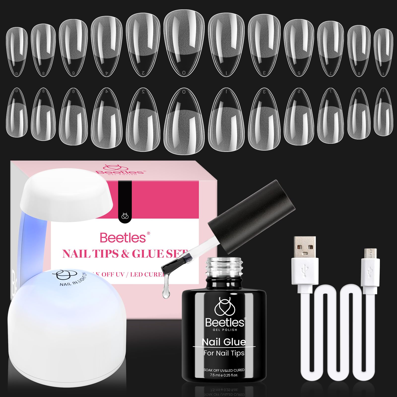 Buy now beetles Gel Polish 2Pcs 15ml Nail Glue Kit for Acrylic Nails, 5 in 1 Super Strong Brush in Nail Gel Glue for False Nails Tips and Gel Nail Polish Led Lamp Required 0-4-Amond Short 504pcs (Etch X Nail Tips Kit) at indiglob india