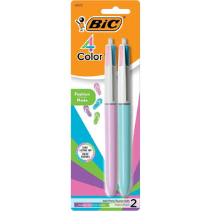 BIC 4 Color Fashion Retractable Ballpoint Pen with 1.0 mm Medium Point and Assorted Ink, 2-Count Pack in Multicolor - My Store