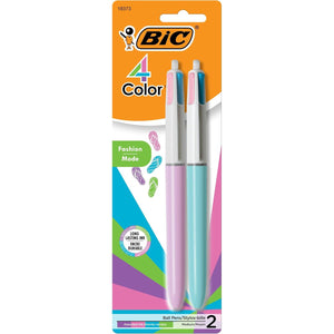 BIC 4 Color Fashion Retractable Ballpoint Pen with 1.0 mm Medium Point and Assorted Ink, 2-Count Pack in Multicolor