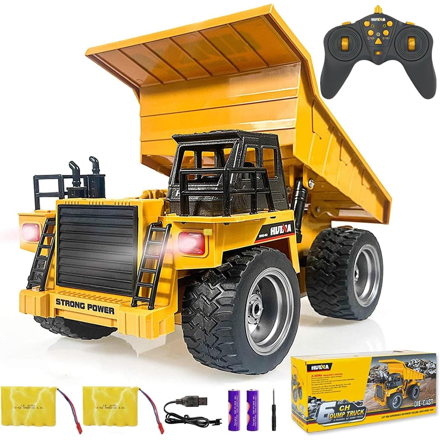 Remote Control Construction Dump Truck Toy 2.4G RC Truck 6 Channel Bulldozer 4 Wheel Driver Mine Construction Alloy Metal Vehicle Truck 1:18 with 2 Rechargeable Batteries for Boys Birthday Xmas Gift