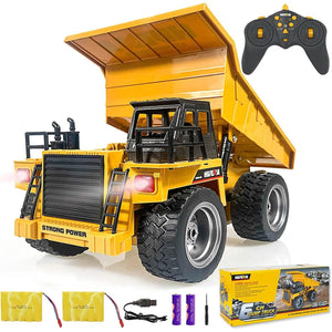 Remote Control Construction Dump Truck Toy 2.4G RC Truck 6 Channel Bulldozer 4 Wheel Driver Mine Construction Alloy Metal Vehicle Truck 1:18 with 2 Rechargeable Batteries for Boys Birthday Xmas Gift