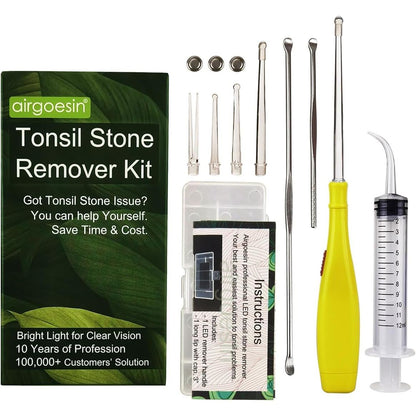 Airgoesin™ Upgraded Tonsil Stone Remover Tool, Blue, 5 Tips, Tonsillolith Pick Case + 1 Irrigator Fresh Breath Oral Rinse