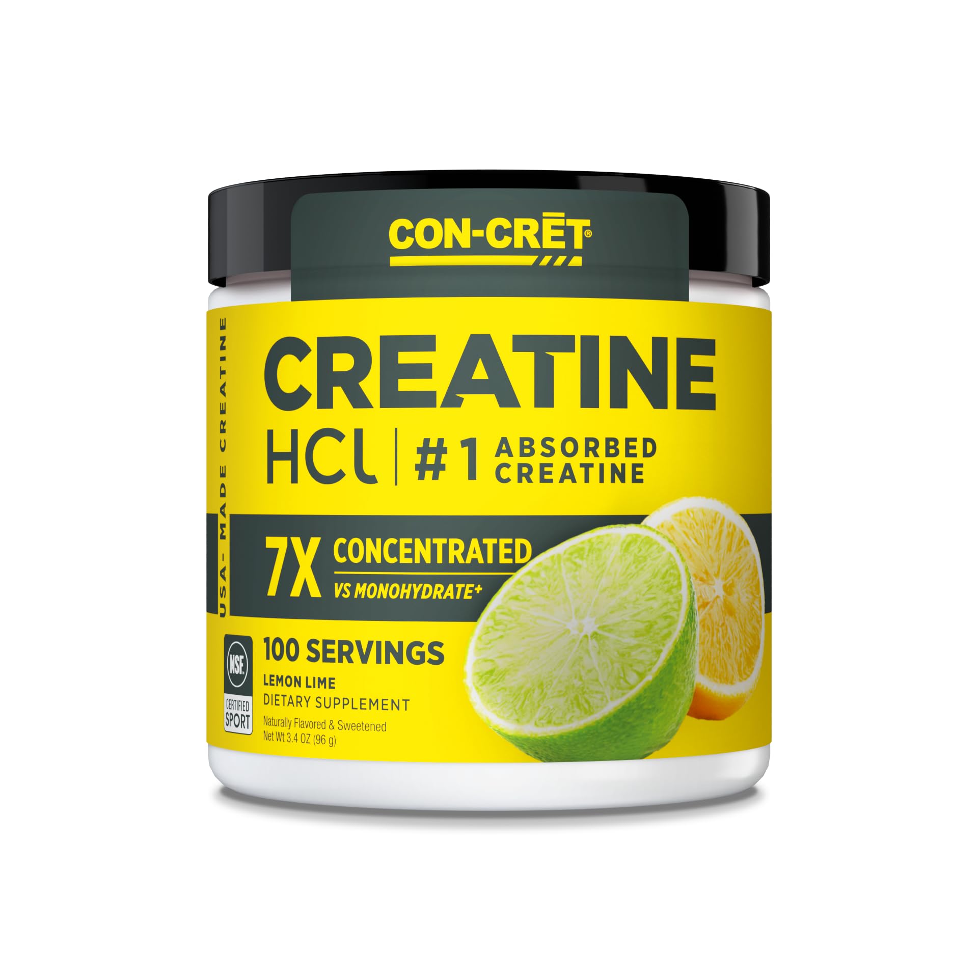 Buy now CON-CRET Creatine HCl Powder | Muscle, Cognitive, Cellular Energy Support | No Bloating or Cramps | USA Made & NSF Certified | Lemon Lime (64 Serving) at indiglob india
