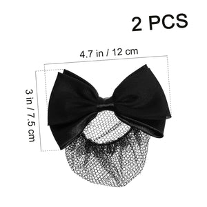 Beaupretty 2 Pieces Hair Snood Net Barrette Mesh Clip Elastic Butterfly Bun Bow Headdress for Lady Women Dance Office (Black)