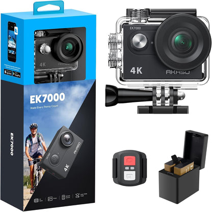 AKASO EK7000 4K30FPS 20MP WiFi Action Camera with EIS Ultra HD 131FT Waterproof Underwater Camera Remote Control 4X Zoom Support External Microphone