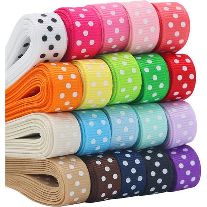 QingHan Grosgrain Ribbons for Crafts Gifts Wrapping 3/8" Boutique Polka Dot Fabric Ribbon 40yd (20 x 2yd)