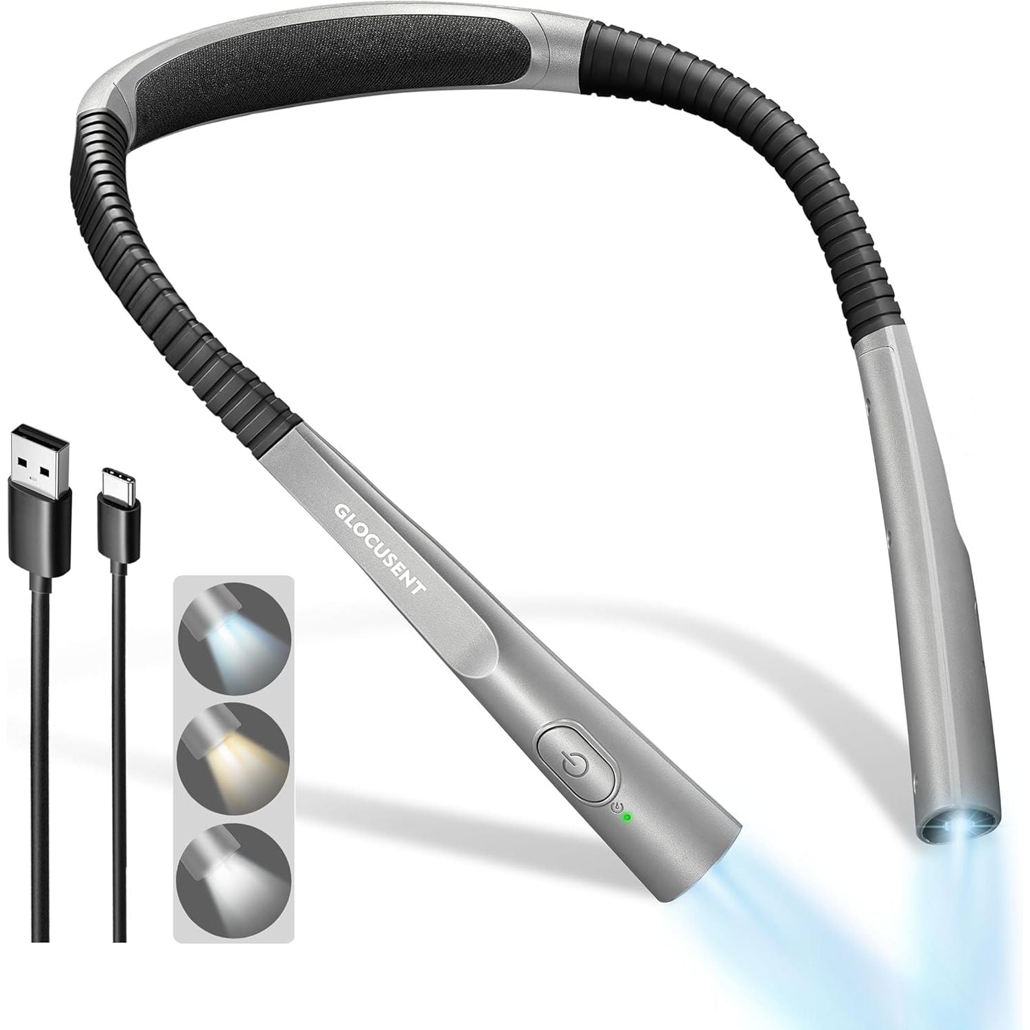 Buy now Glocusent Book Light, 3-Color & 6-Brightness Reading Light, Bendable Neck Light, 80-hr Lasting Rechargeable Lamp, Perfect Book Light for Reading in Bed, Knitting, Camping, Repairing, Book Lovers Gifts Slim-Medium Posh Gray at indiglob india
