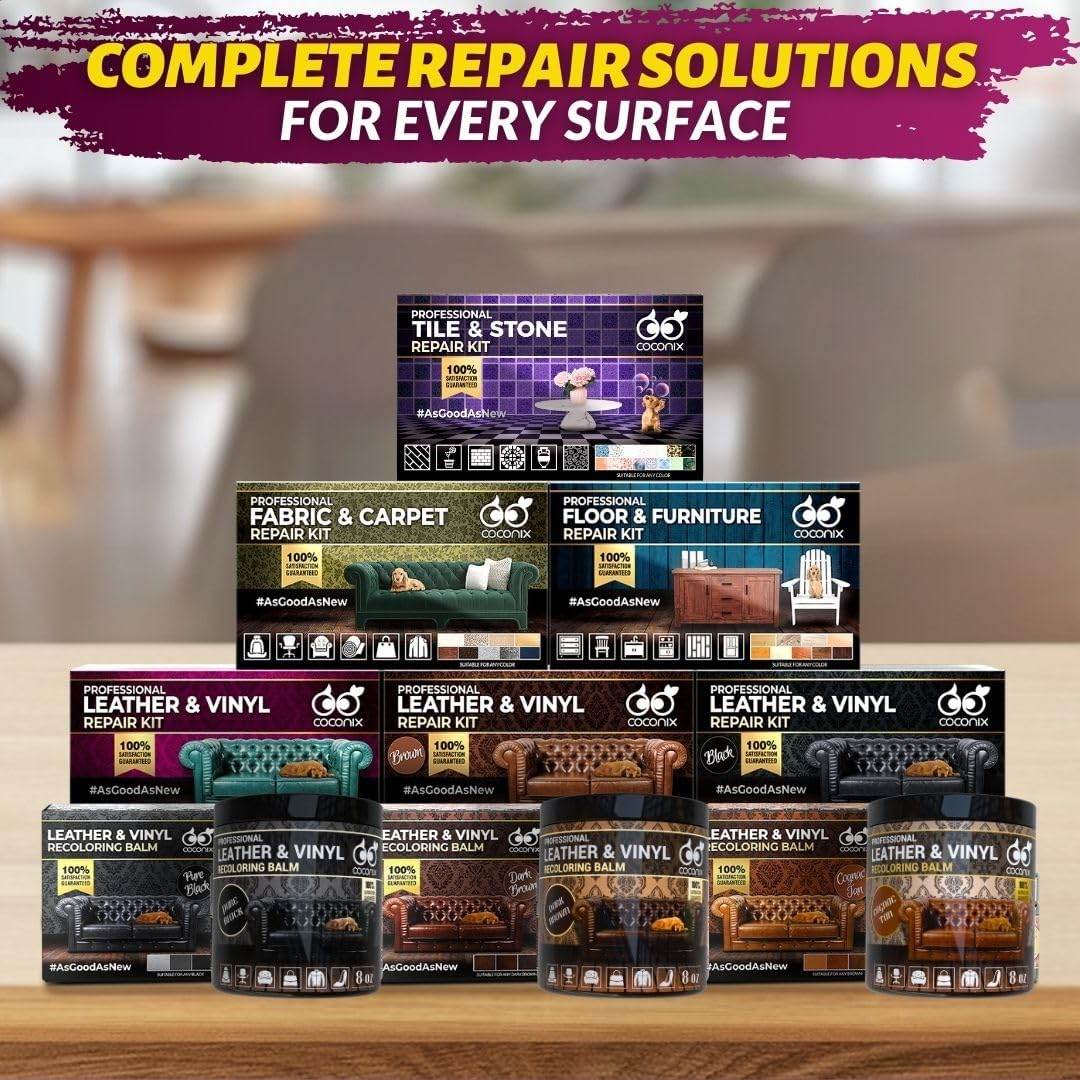 COCONIX Leather & Vinyl Repair Kit | Fix Tears, Holes, Scratches, and Peeling on Leather and Vinyl Furniture, Car Seats, and Jackets | Easy Application with Customizable Colors - My Store