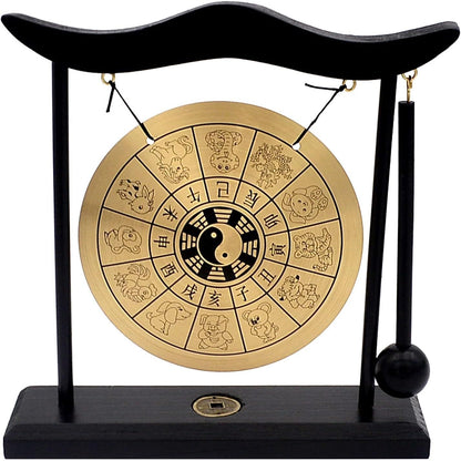 Feng Shui Brass Gong Desktop Zen Art for Fortune + Free Red String Bracelet H1301