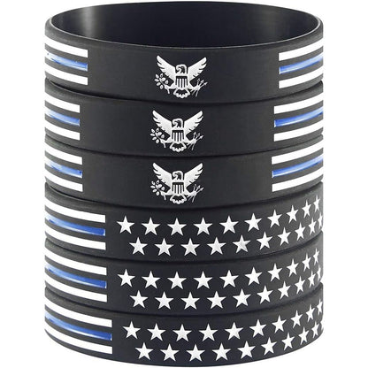 American Flag Rubber Bracelets Silicone Wristbands for Department,Officers,Veterans,American Patriots, Army fans Sport Fans Wearing and Special Gifts for Independence day,Parties,Events