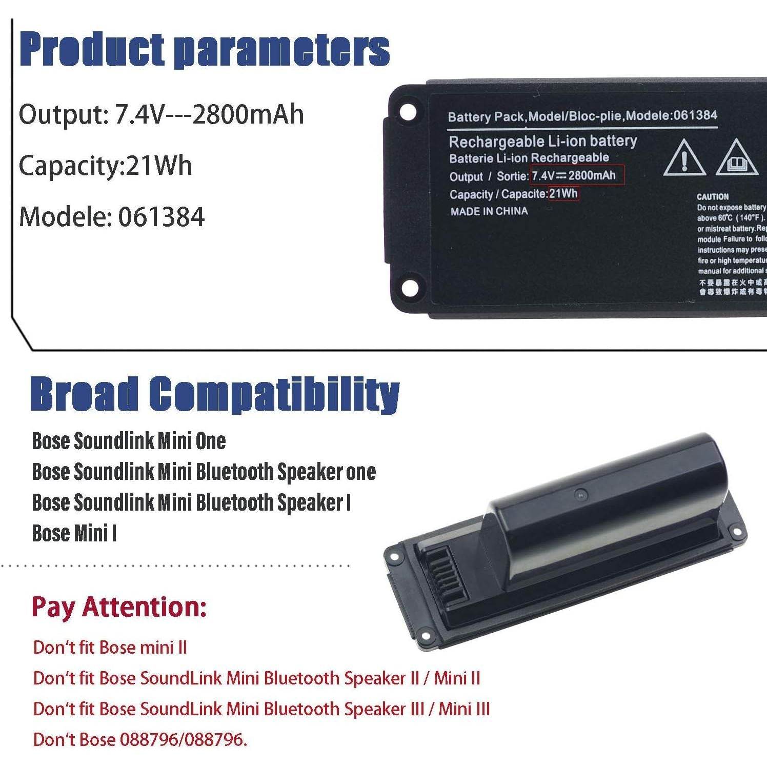 061384 New Battery Replacement for SoundLink Bluetooth Speaker Mini One 061384 061385 061386 063287; Bose SoundLink Mini Bluetooth Speaker I; Bose SoundLink Mini Bluetooth Speaker; Bose Mini I Batter. - My Store