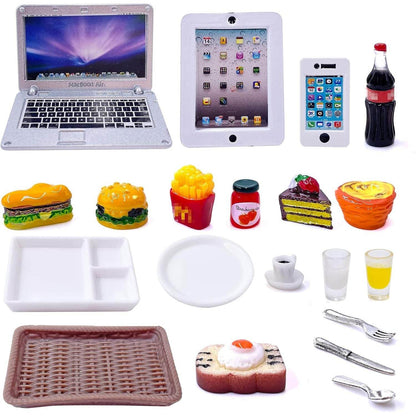 20Pcs Miniature Laptop Computer Tablet Toy Phone Pad and Hamburger Fries Cola Fast Food Cake Coffee Juice Fits Barbie Doll Accessories Scale Dollhouse Playsets Girl Mini Drink Food Party - My Store