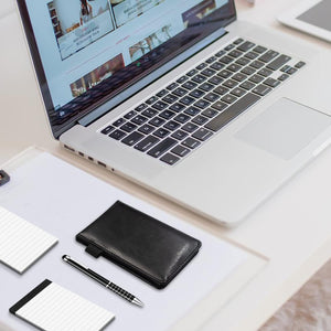 Xhwykzz 7 Pieces Small Notepads Holder Set, Pocket Notebook with pen, Included 5 Pieces Refills 3 x 5 Inch, 30 Lined Paper Per Note Pad (Black)