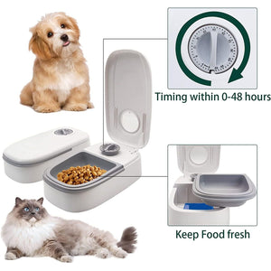 kathson Automatic 2 Meals Cat Feeder Auto-On Smart Pet Feeder Dry and Wet Food Dispenser with 48-Hour Timer Tamper Resistant Design (Small or Medium Dogs Feeder)