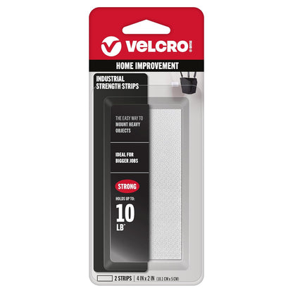 VELCRO Brand Industrial Fasteners Stick-On Adhesive | Professional Grade Heavy Duty Strength Holds up to 10 lbs on Smooth Surfaces | Indoor Outdoor Use, 4in x 2in (2pk), Strips, 2 Sets, 90200