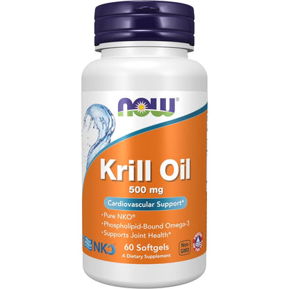 NOW Foods Supplements, Neptune Krill Oil 500 mg, Phospholipid-Bound Omega-3, Cardiovascular Support*, 60 Softgels