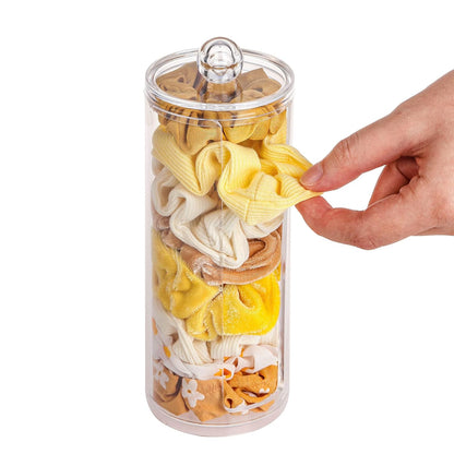 FABROK Clear Scrunchie Holder Stand, Hair Tie Organizer Stand with Lid, Portable Hair Accessories Organizer Perfect Scrunchy Display Organizer for Teen Girls