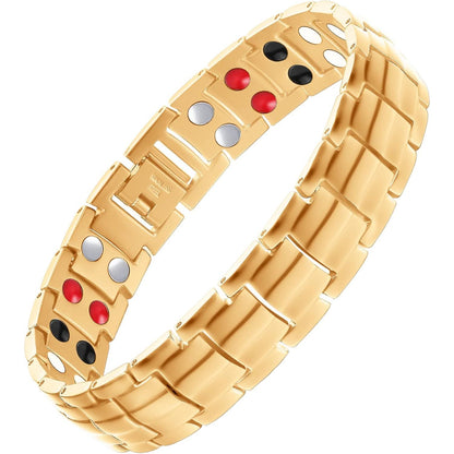 Feraco Mens Magnetic Bracelet Titanium Steel Magnetic Bracelet with Double Row 4 Elements Magnets (Silver)