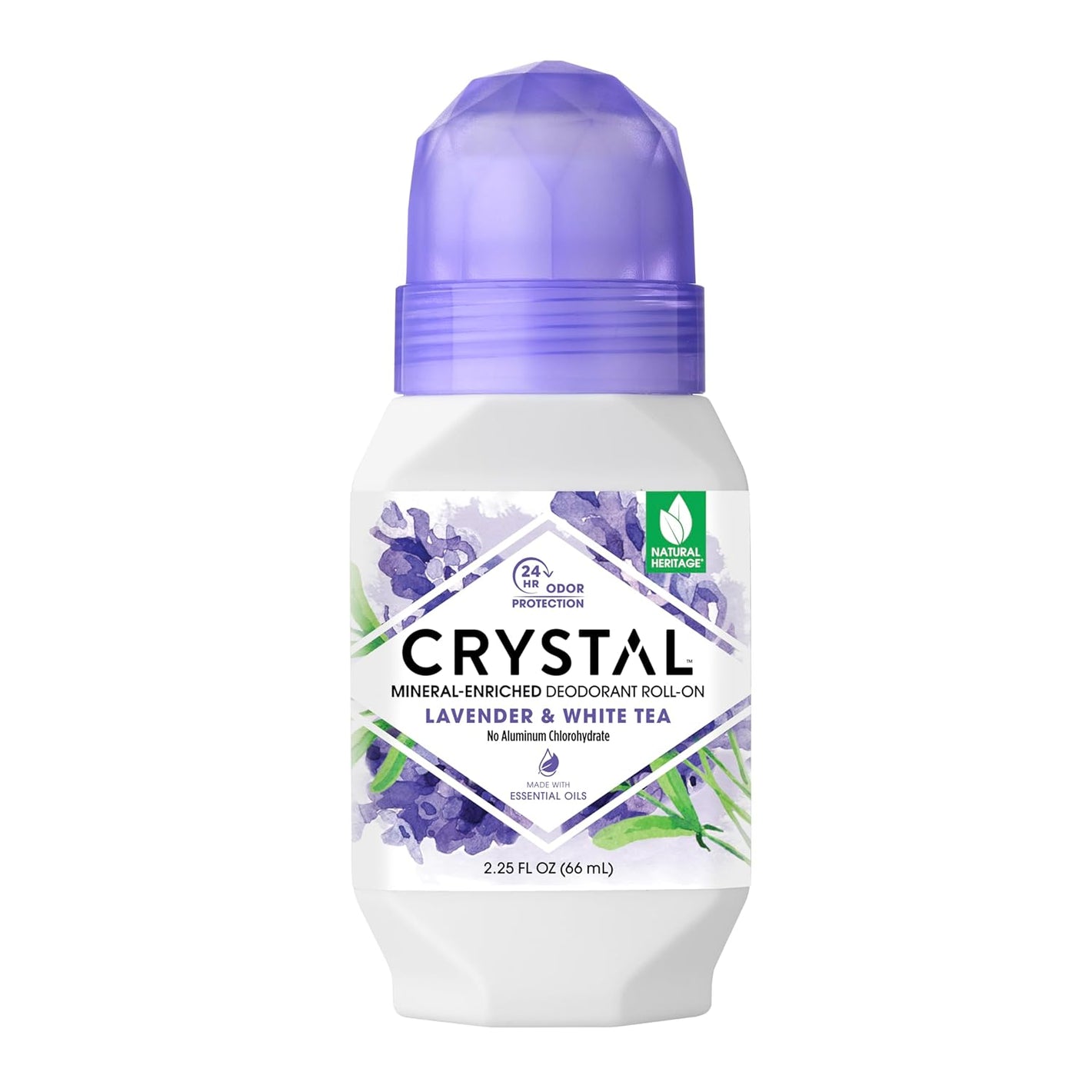 Crystal Mineral Deodorant Roll-On, Lavender & White Tea, Purple, 2.25 Fl Oz