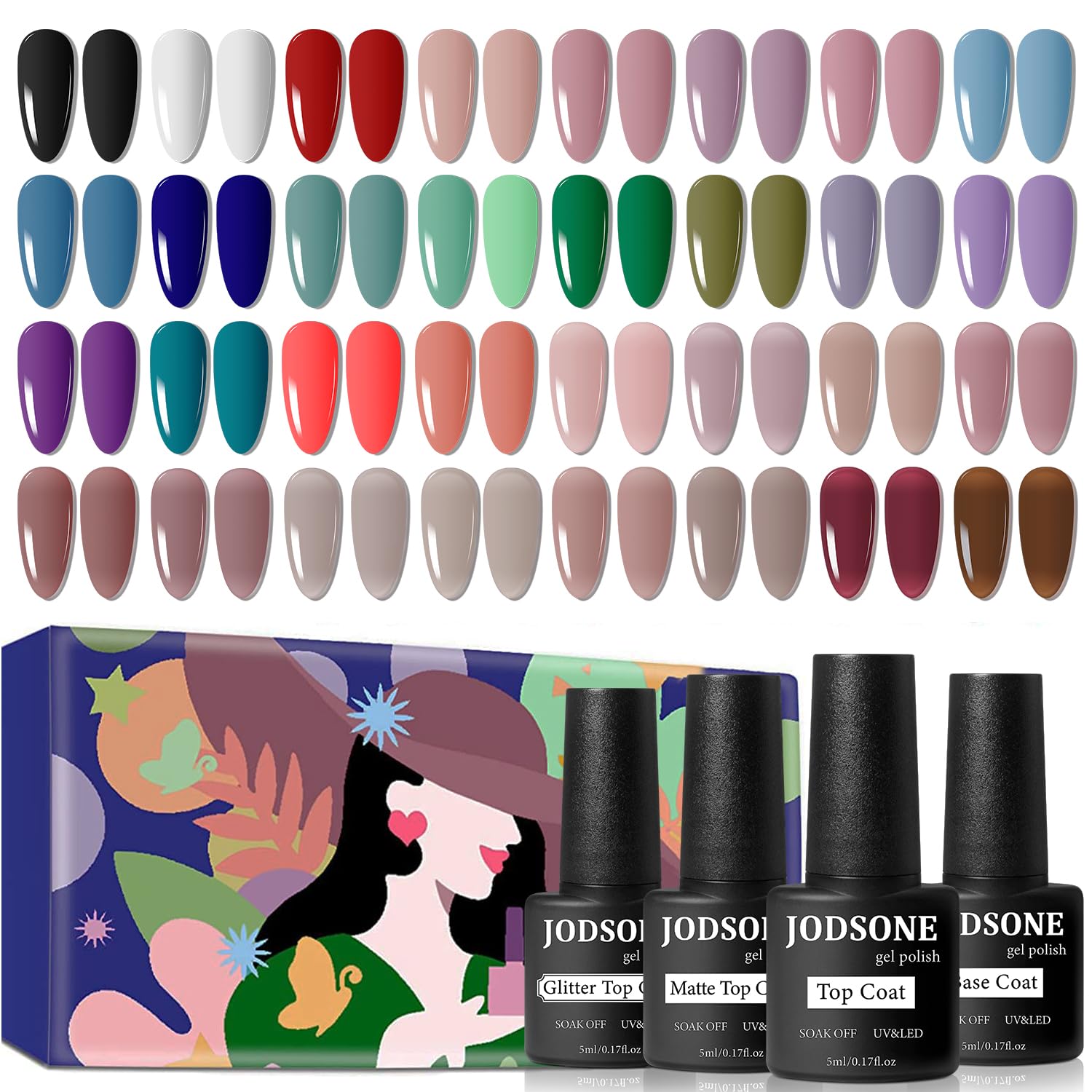 Buy now JODSONE 36 PCS Gel Nail Polish Set-32 Colors Gel Polish Kit Base Coat Glossy Matte and Glitter Top Coat Nail Polish Set Green Blue Red Pink Collection Gifts for Women 32COLOR-1 at indiglob india