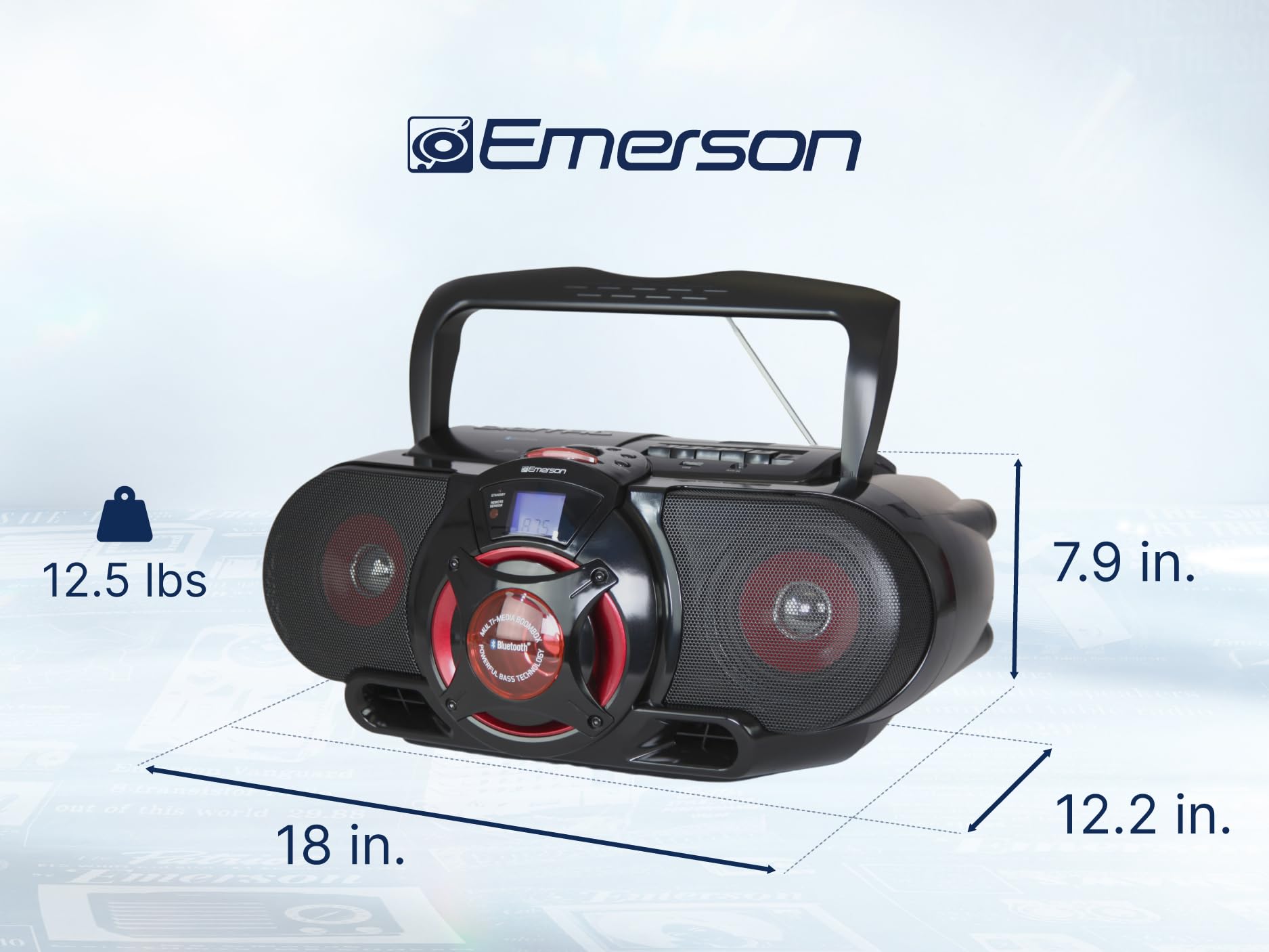 Buy now Emerson EPB-3002 Portable Bluetooth, MP3/CD AM/FM Stereo Radio Cassette Player/Recorder with Subwoofer and USB Input Boombox at indiglob india