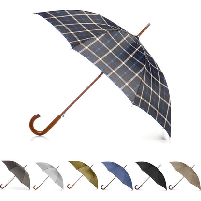 Totes Eco Auto Open Umbrella Classic Wooden J Stick Handle with Easy Grip - Windproof, Rainproof and Durable Canopy Design – Versatile Travel, Perfect for Rainy Days
