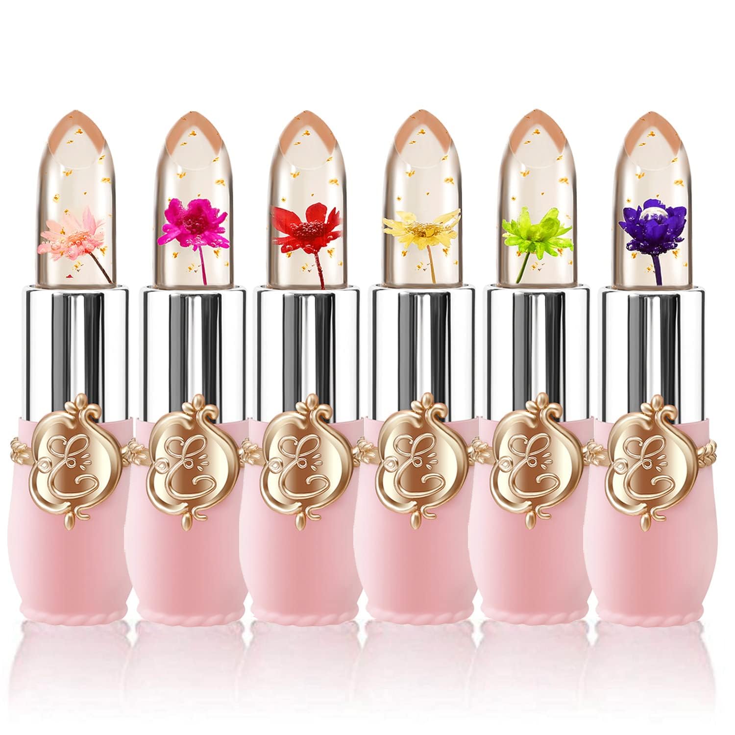 Buy now BestLand 6 Pcs/Set Flower Jelly Lipstick Set Temperature Change Moisturizer Long Lasting Nutritious Balm Magic Color Change Lip Gloss at indiglob india