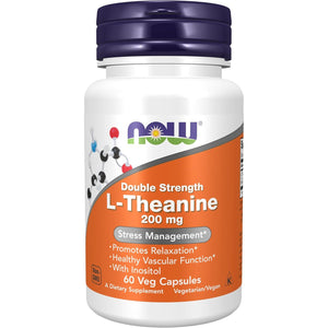 NOW Foods Supplements, L-Theanine 200 mg with Inositol, Stress Management*, 60 Veg Capsules