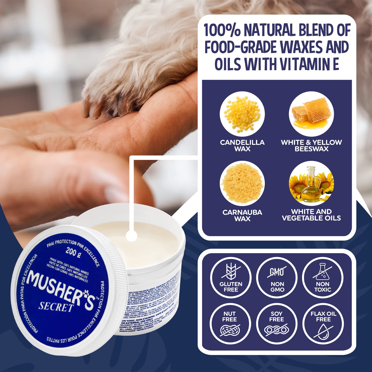 Buy now Musher’s Secret Dog Paw Wax 200g – Natural Paw Balm for Dogs with Vitamin E – Helps Protect Paws from Hot Pavement, Ice & Salt – Moisturizes Cracked Pads – Lick-Safe, Non-Toxic Dog Paw Protector at indiglob india