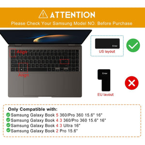 CaseBuy Keyboard Cover for 2025 2024 2023 Samsung Galaxy Book 5 4 3 2 Pro 360 16", Galaxy Book 5/4 /3 360 15.6, NP960XFG NP964XFG NP754XFG NP950XED NP950QDB Keyboard Protector, Black