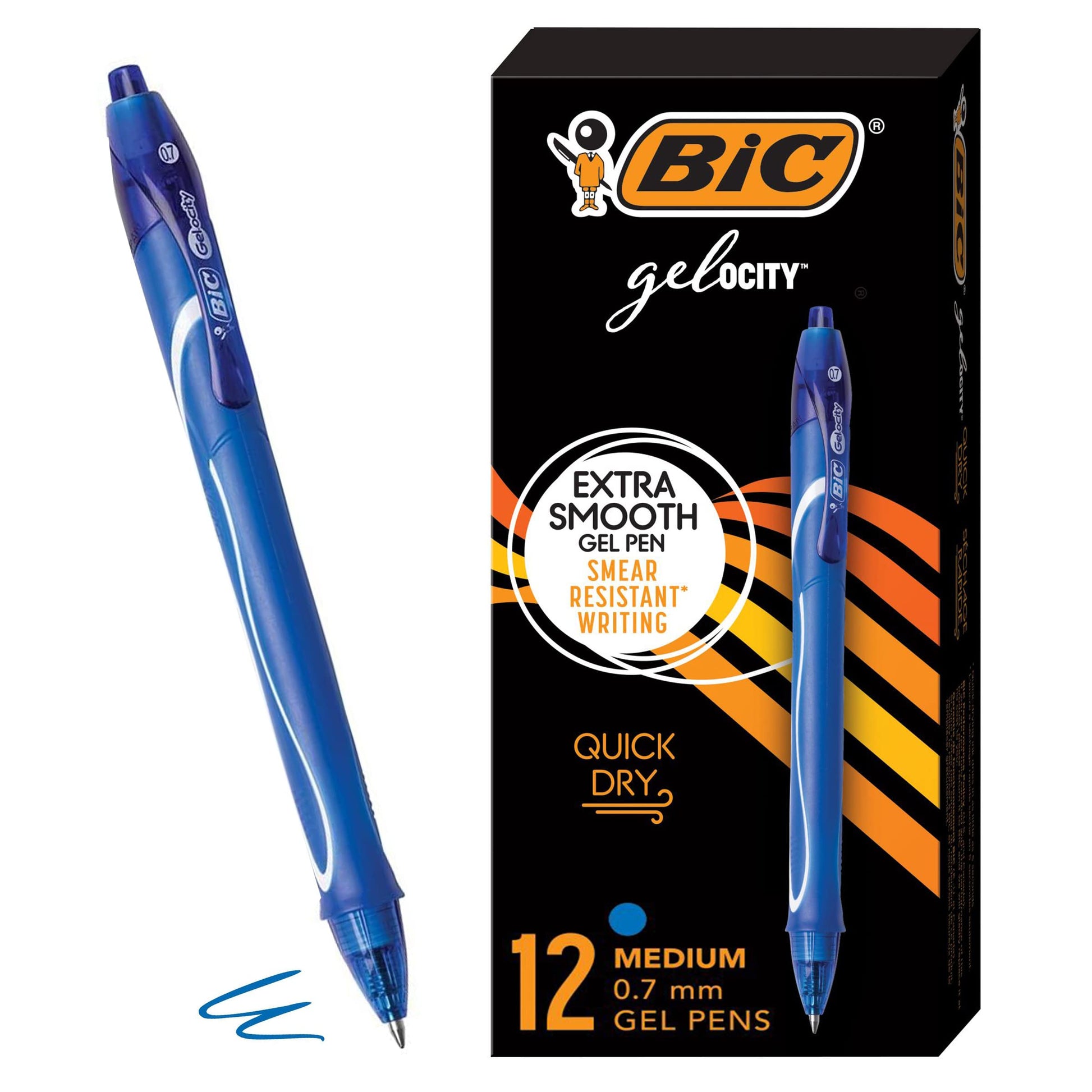 Buy now BIC Gelocity Quick Dry Blue Gel Pens, Medium Point (0.7mm), 12-Count Pack, Retractable Gel Pens With Comfortable Full Grip 12 Count (Pack of 18) Blue at indiglob india