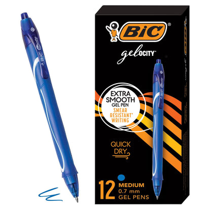 Buy now BIC Gelocity Quick Dry Blue Gel Pens, Medium Point (0.7mm), 12-Count Pack, Retractable Gel Pens With Comfortable Full Grip 12 Count (Pack of 18) Blue at indiglob india