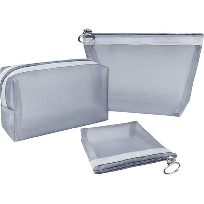 Aosbos 3-Pack Mesh Cosmetic Bag Set - Travel/On-The-Go Makeup Storage, Zipper Closure Small Pouch