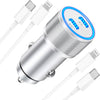 [Apple MFi Certified] iPhone Car Charger, Linocell 60W Dual PD USB-C Poewr Cigarette Lighter USB-C Car Carplay Fast Charger + 2Pack Type-C to Lightning Cable for iPhone 14 13 12 11 Pro XS XR X SE iPad - Titanium Silver