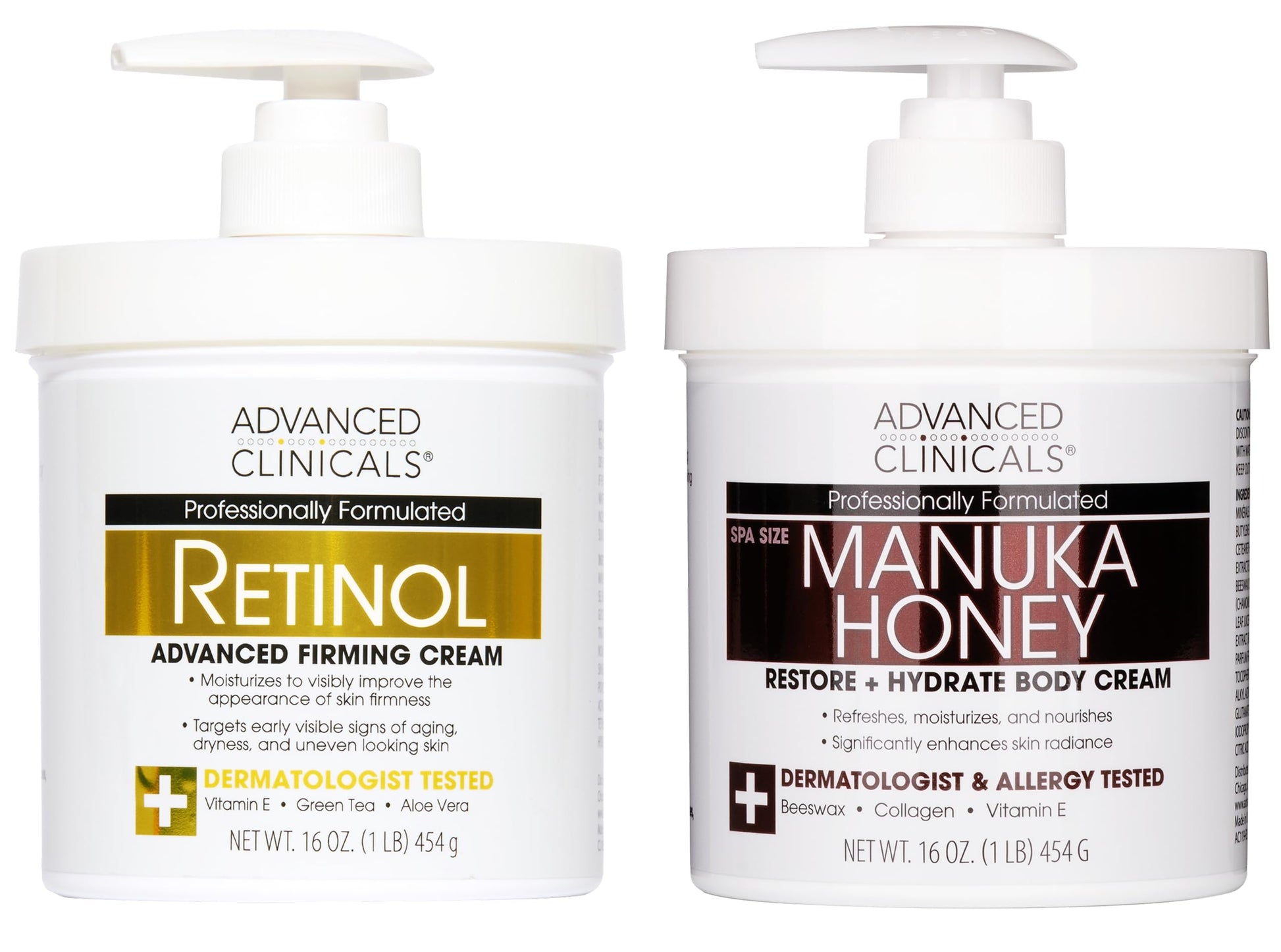 Buy now Advanced Clinicals Manuka Honey Body Cream For Women & Men | Body Butter Lotion For Extremely Dry Skin | Collagen Cream | Skincare Moisturizer Hydrating Balm Improves Look Of Aging Skin, 16 Ounce Retinol + Manuka Honey Cream Bundle 2 Piece Set at indiglob india